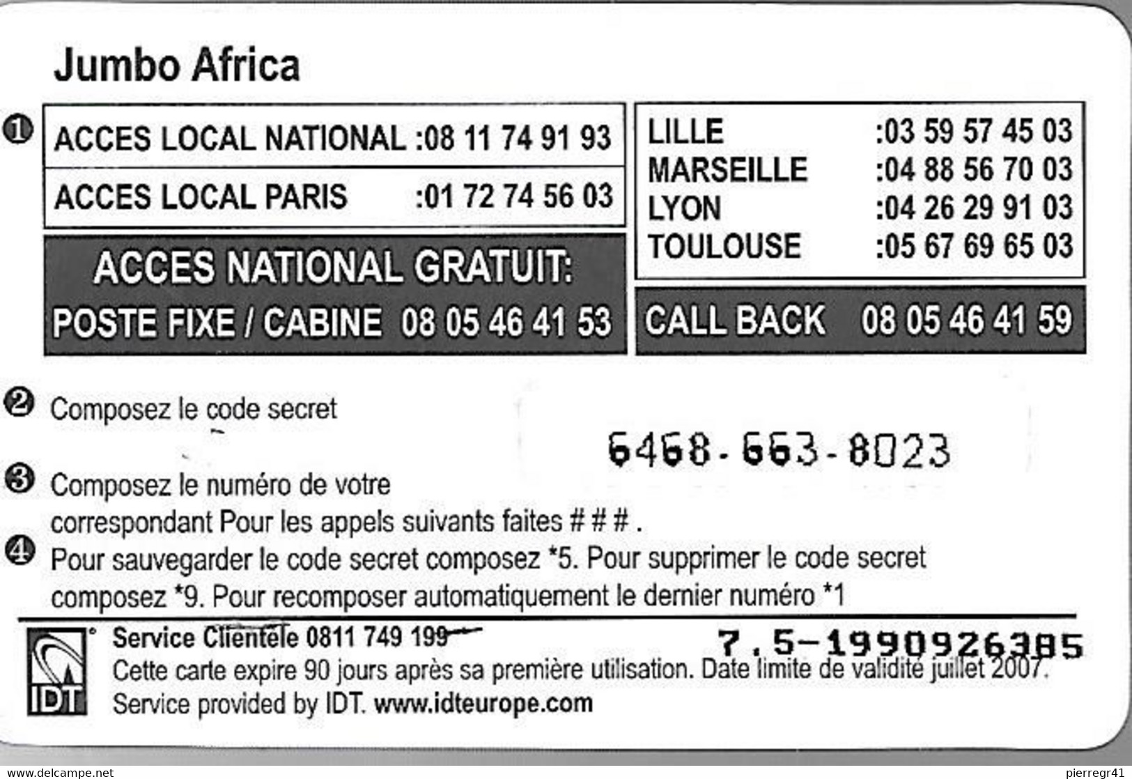 CARTE²-PREPAYEE-IDT-JUMBO AFRICA-7,5€-ZEBRE-Exp 07/2007-Gratté-TBE - Pferde