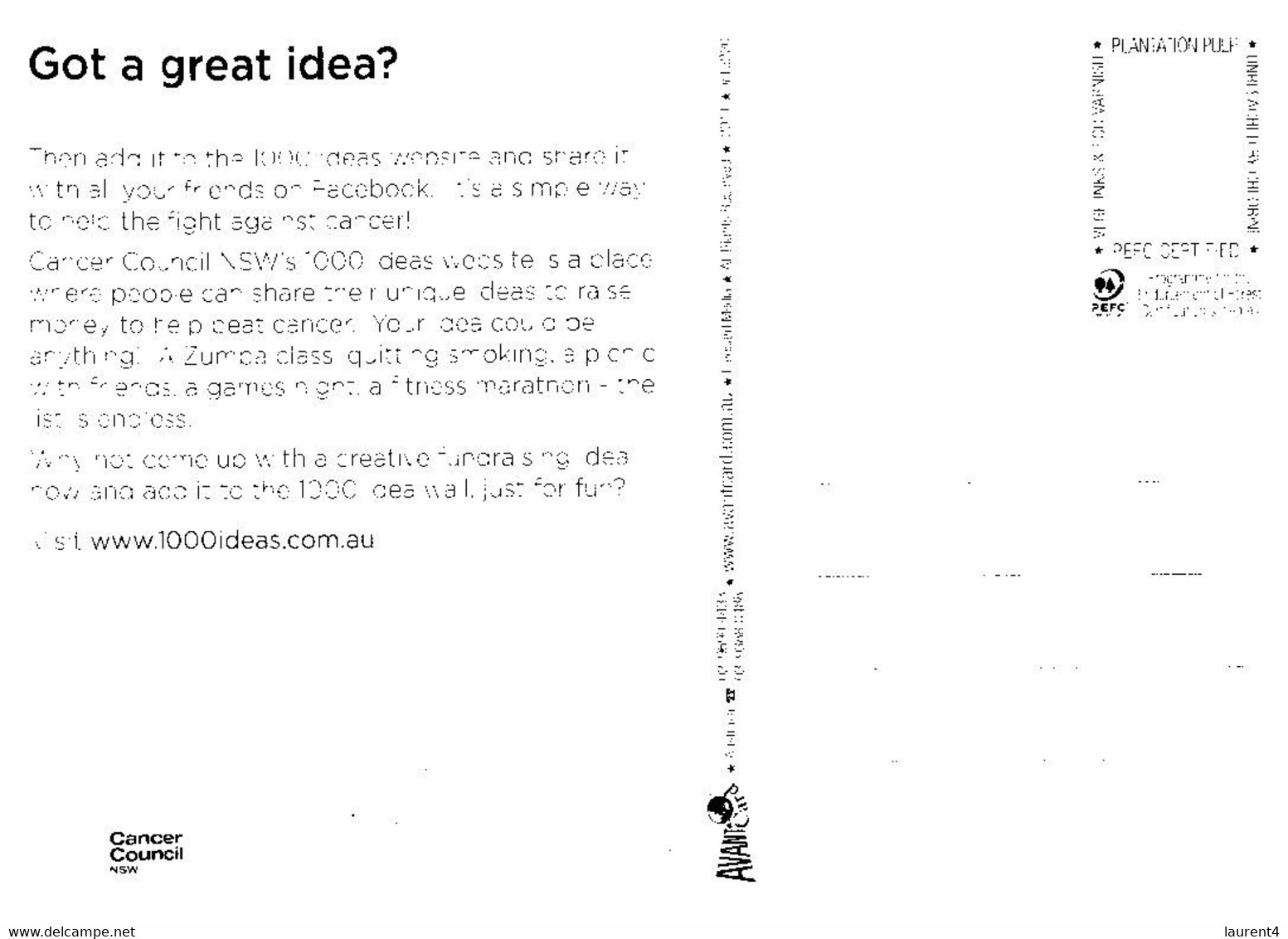 (RR 46) Australia - Avant Card -  1000 Ideas To Fight Cancer - Health