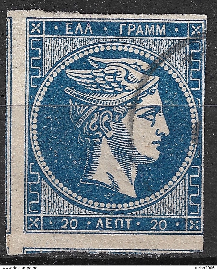 GREECE 1875-80 Large Hermes Head On Cream Paper 20 L Blue (shades) Vl. 65 Ba / H 51 B Position 124 - Used Stamps