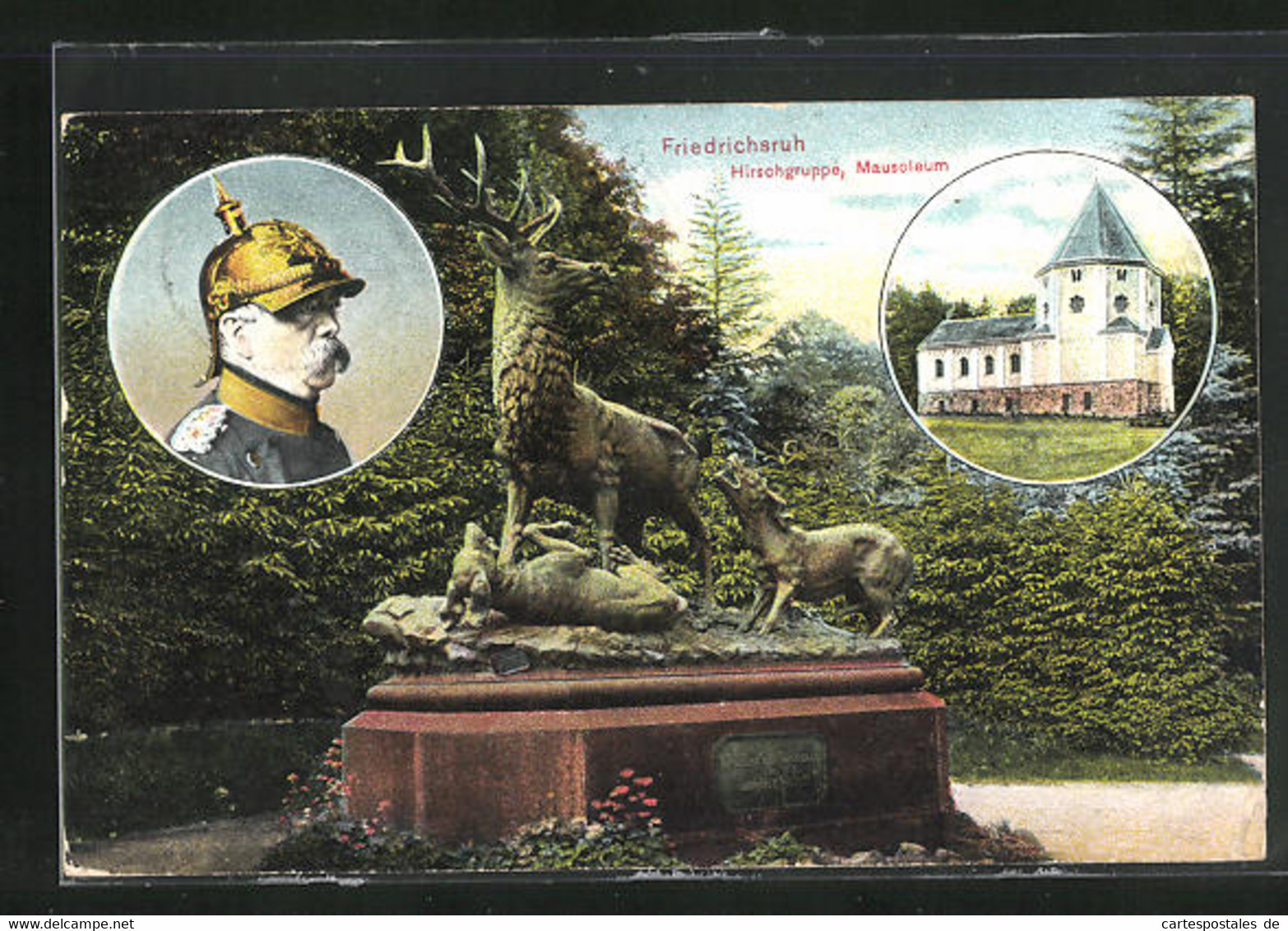 AK Friedrichsruh, Portrait Bismarck, Hirschgruppe Und Mausoleum - Friedrichsruh