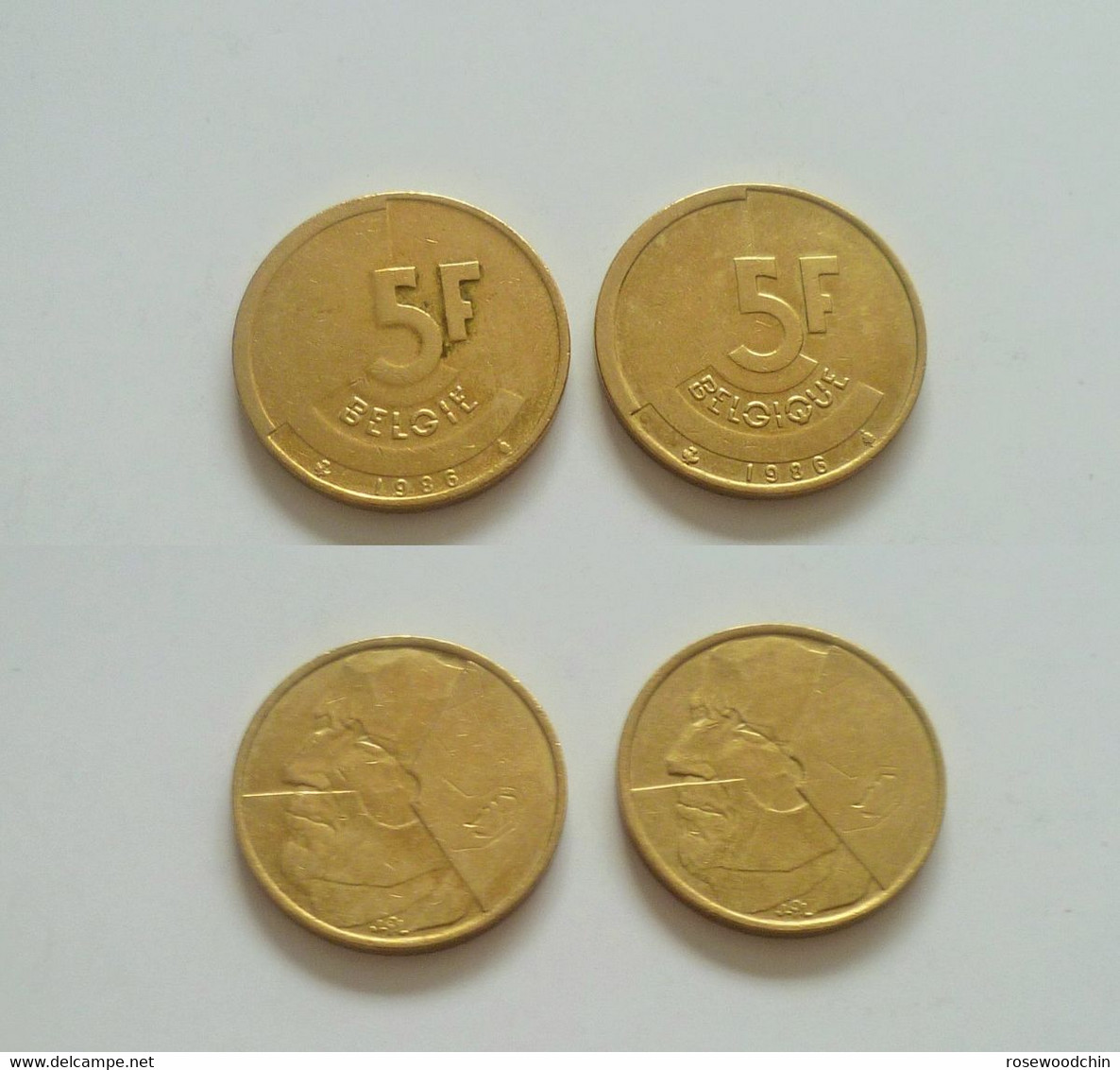 Vintage ! 1 Lot Of 2 Pcs. 1986 Belgium 5 Francs Coin (#131) - Andere & Zonder Classificatie