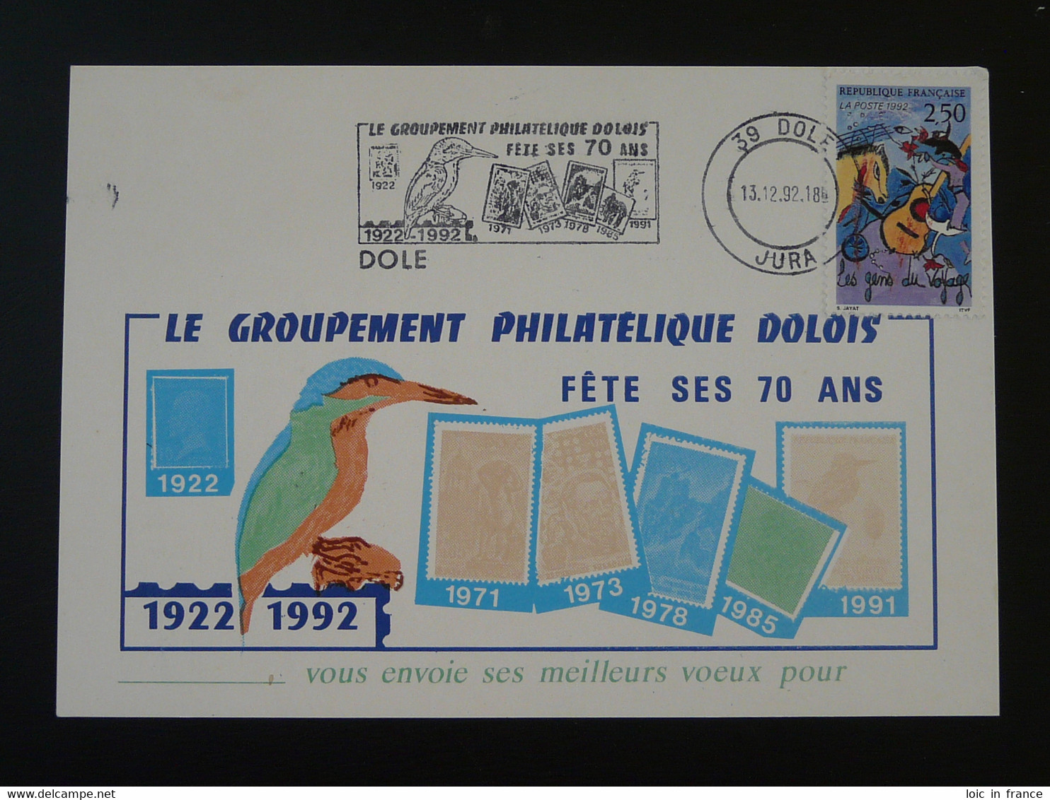 Carte Locale Martin Pêcheur Kingfisher Flamme Dole 39 Jura 1992 - Oblitérations & Flammes