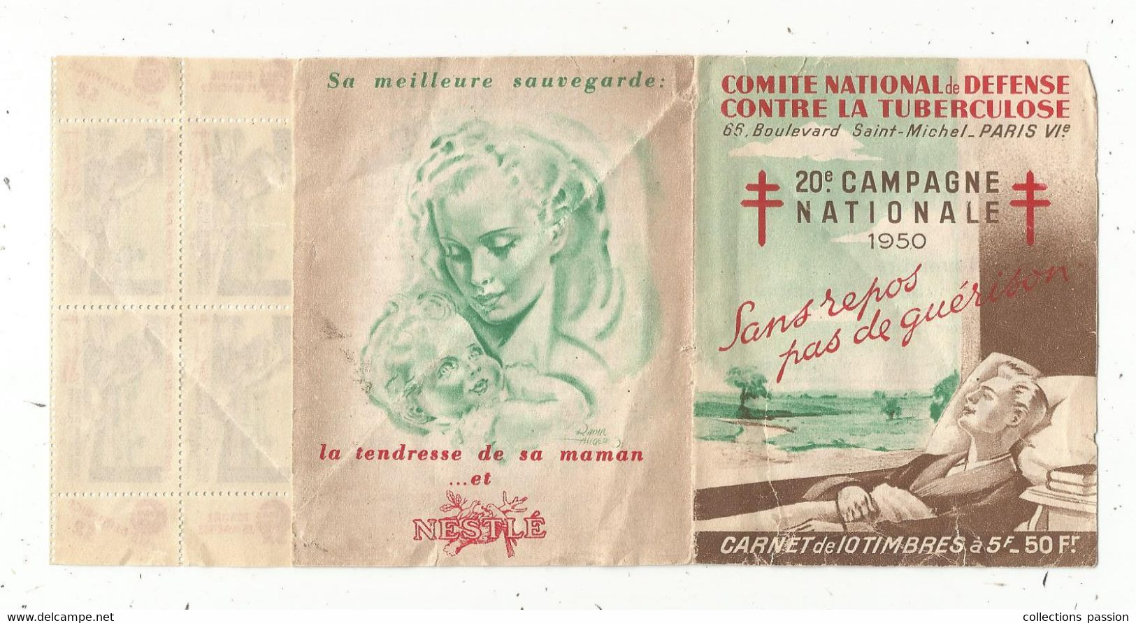 JC , Carnet De 10 Timbres , Comité National De Défense Contre La Tuberculeuse , 20 E Campagne Nationale , 1950 - Antitubercolosi