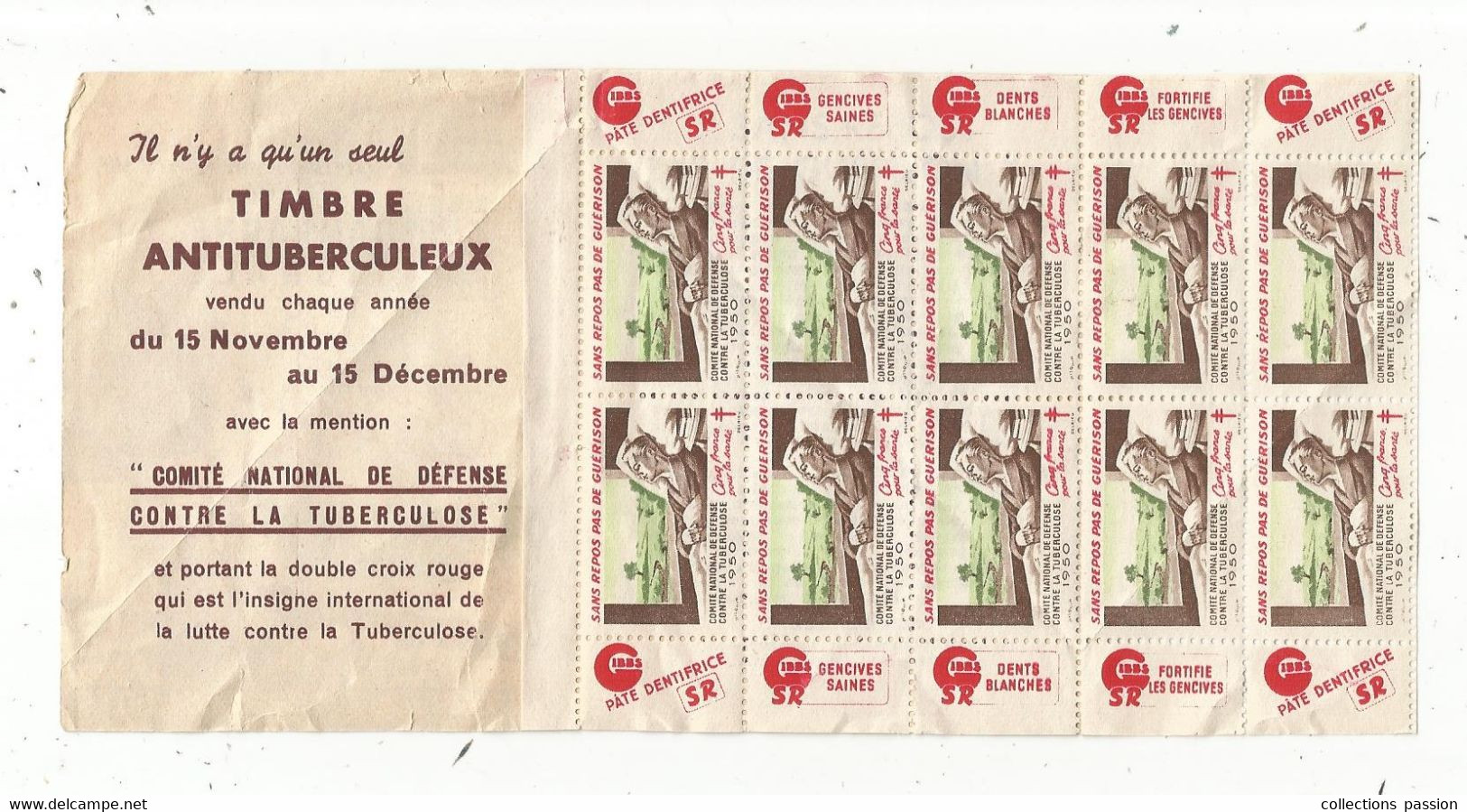 JC , Carnet De 10 Timbres , Comité National De Défense Contre La Tuberculeuse , 20 E Campagne Nationale , 1950 - Antitubercolosi