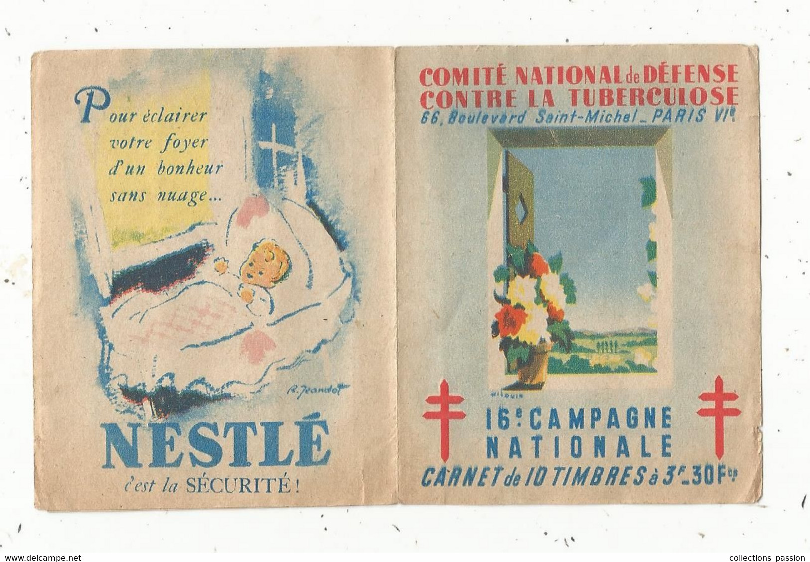 JC , Carnet De 10 Timbres , Comité National De Défense Contre La Tuberculeuse , 16 E Campagne Nationale , 1946 - Tegen Tuberculose