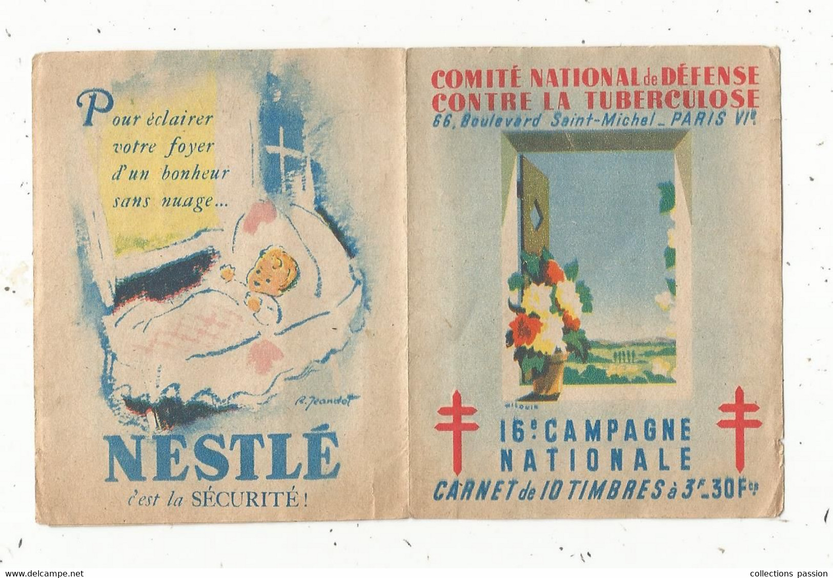 JC , Carnet De 10 Timbres , Comité National De Défense Contre La Tuberculeuse , 16 E Campagne Nationale , 1946 - Tuberkulose-Serien