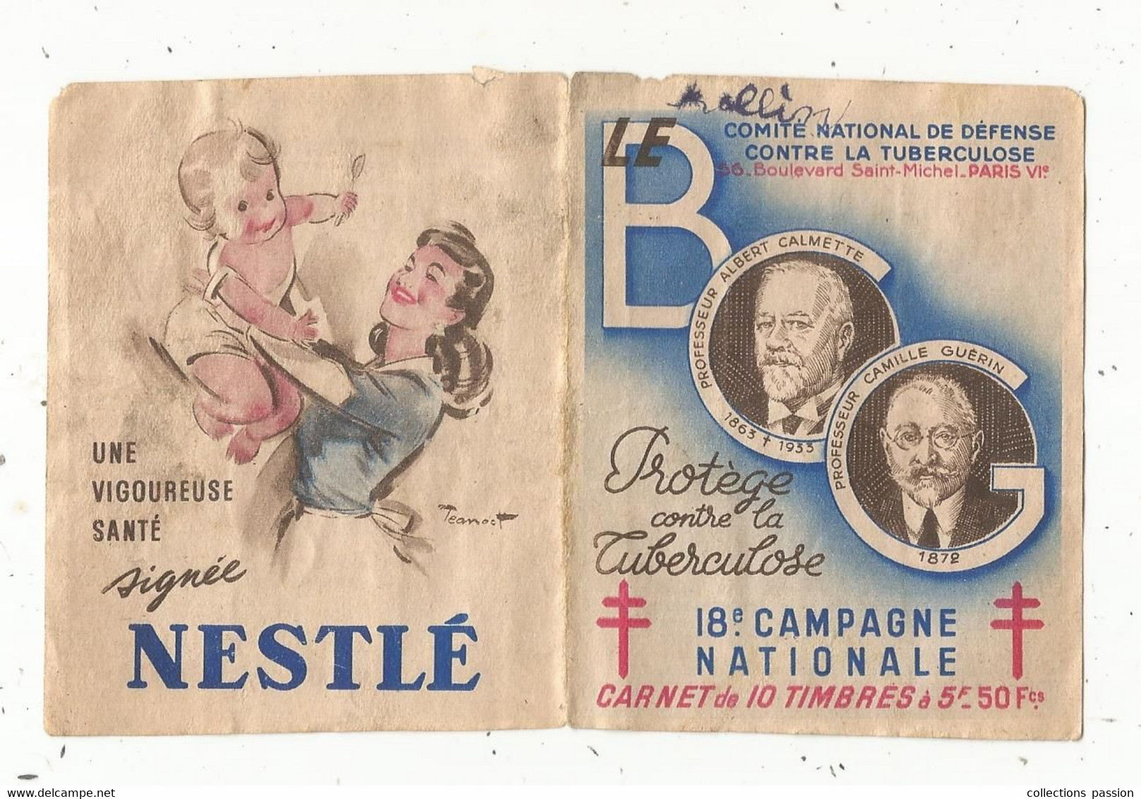 JC , Carnet De 10 Timbres , Comité National De Défense Contre La Tuberculeuse , 18 E Campagne Nationale , 1948 - Antitubercolosi