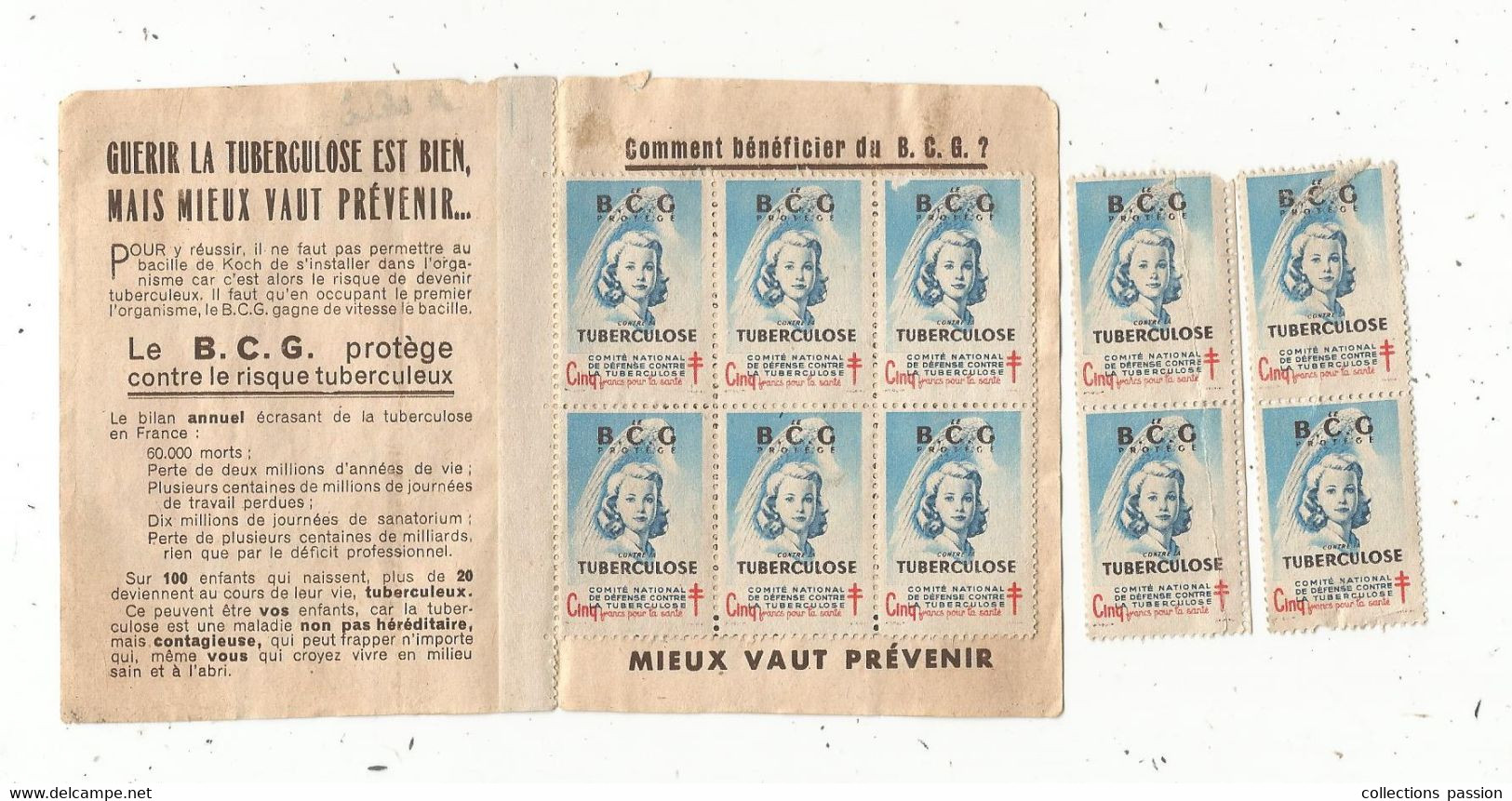 JC , Carnet De 10 Timbres , Comité National De Défense Contre La Tuberculeuse , 18 E Campagne Nationale , 1948 - Tegen Tuberculose