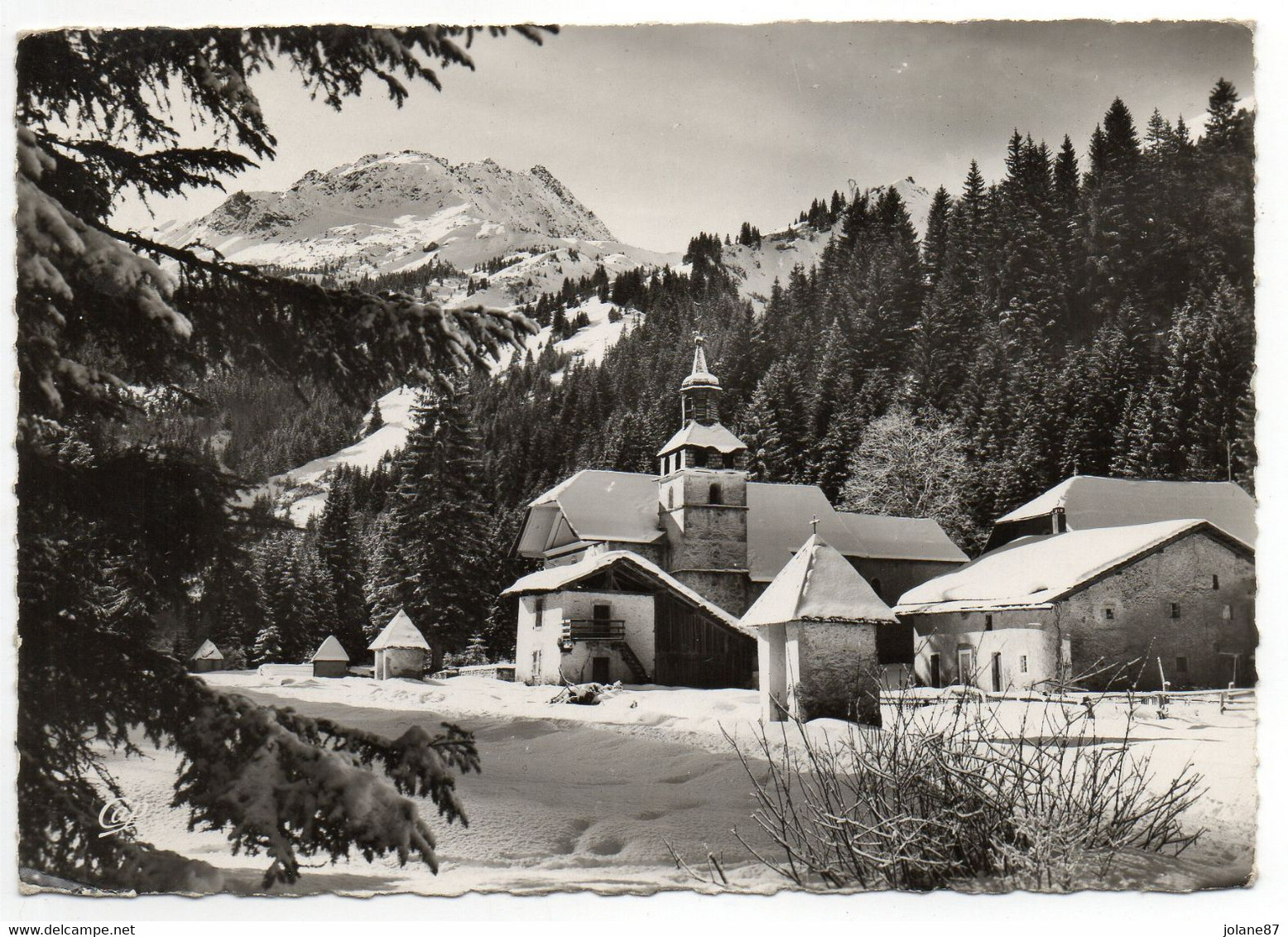 CPSM   74    LES CONTAMINES  1961     NOTRE DAME DE LA GORGE ET L AIGUILLE DE ROSELETTE - Contamine-sur-Arve