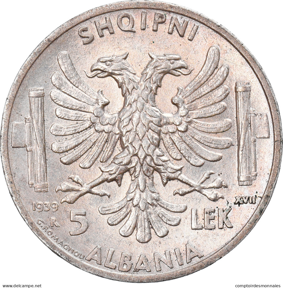 Monnaie, Albania, Vittorio Emanuele III, 5 Lek, 1939, Rome, SUP, Argent, KM:33 - Albanien