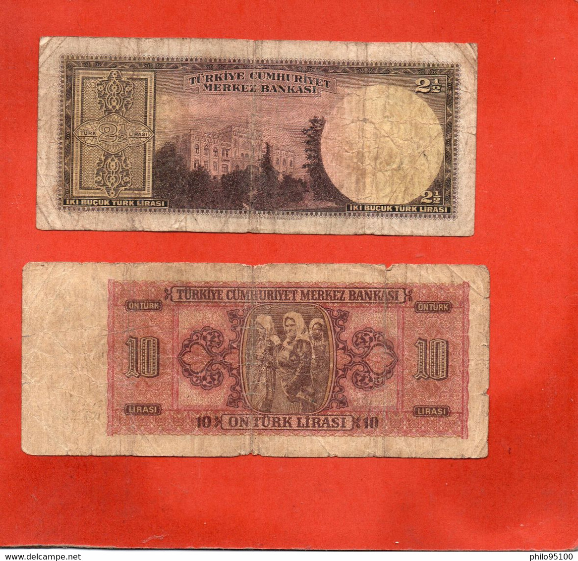 Turquie 2 Billets . 2 1/2 & 10 LIRASI. - Turkije