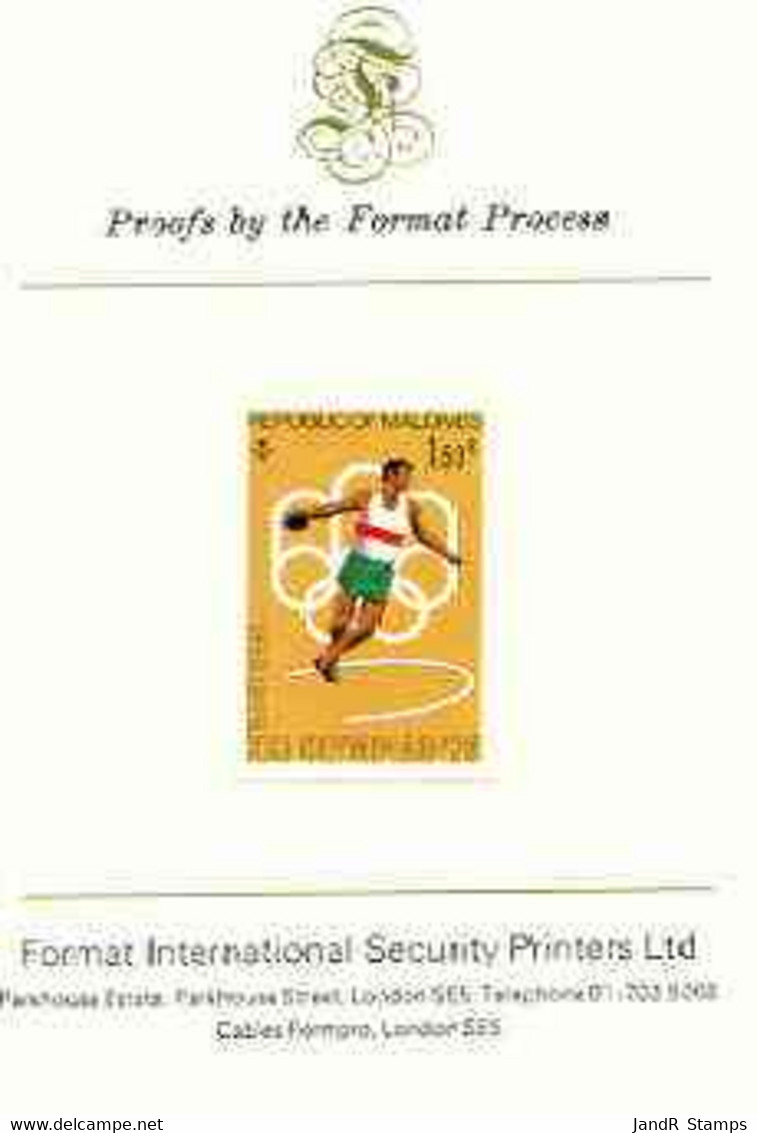 Maldive Islands 1976 Montreal Olympics 1r50 (Discus) Imperf Proof Format International Proof Card (as SG 660) - Maldives (...-1965)