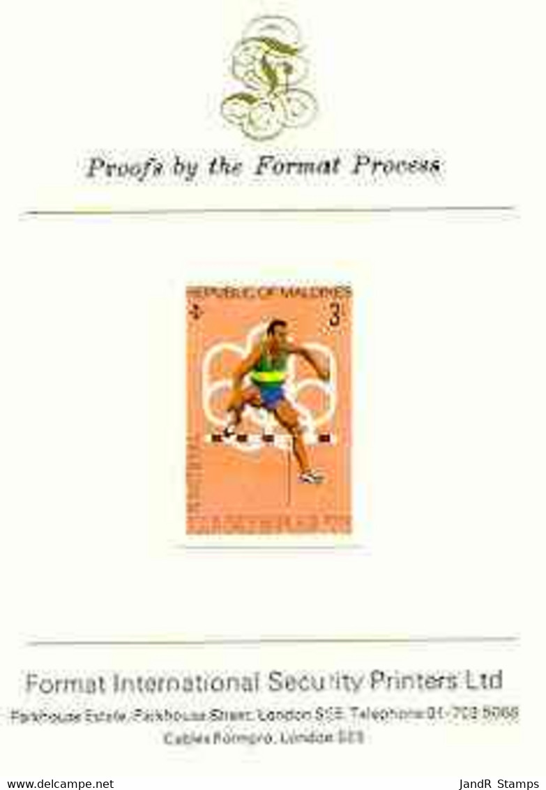 Maldive Islands 1976 Montreal Olympics 3l (Hurdling) Imperf Proof Format International Proof Card (as SG 656) - Maldivas (...-1965)