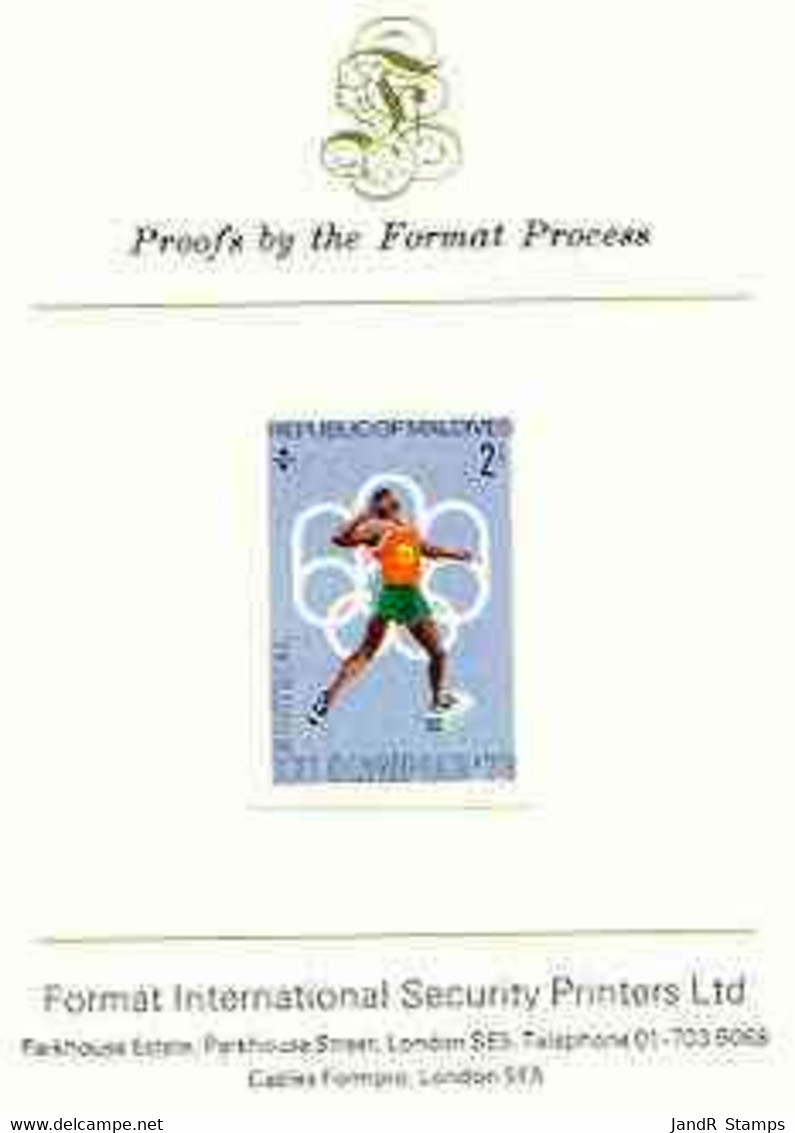 Maldive Islands 1976 Montreal Olympics 2l (Shot Putt) Imperf Proof Format International Proof Card (as SG 655) - Malediven (...-1965)