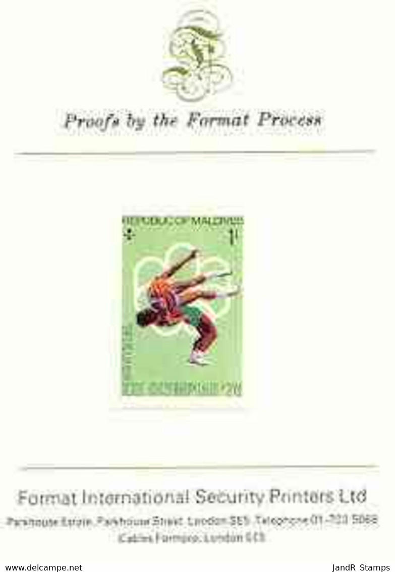 Maldive Islands 1976 Montreal Olympics 1l (Wrestling) Imperf Proof Format International Proof Card (as SG 654) - Maldiven (...-1965)