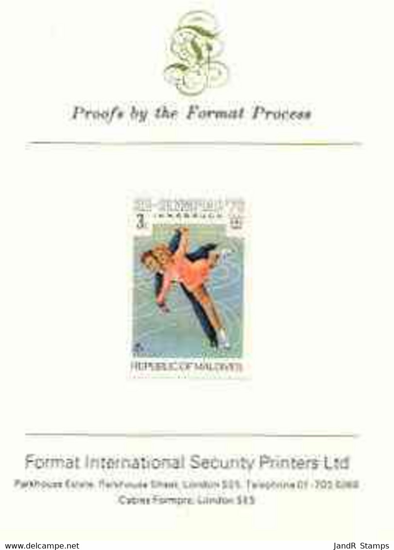 Maldive Islands 1976 Winter Olympics 3l (Pairs Ice Skating) Imperf Proof Format International Proof Card (as SG 626) - Maldiven (...-1965)