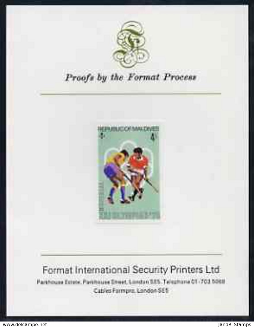 Maldive Islands 1976 Montreal Olympics 4l (Field-Hockey) Imperf Proof Format International Proof Card (as SG 657) - Maldivas (...-1965)