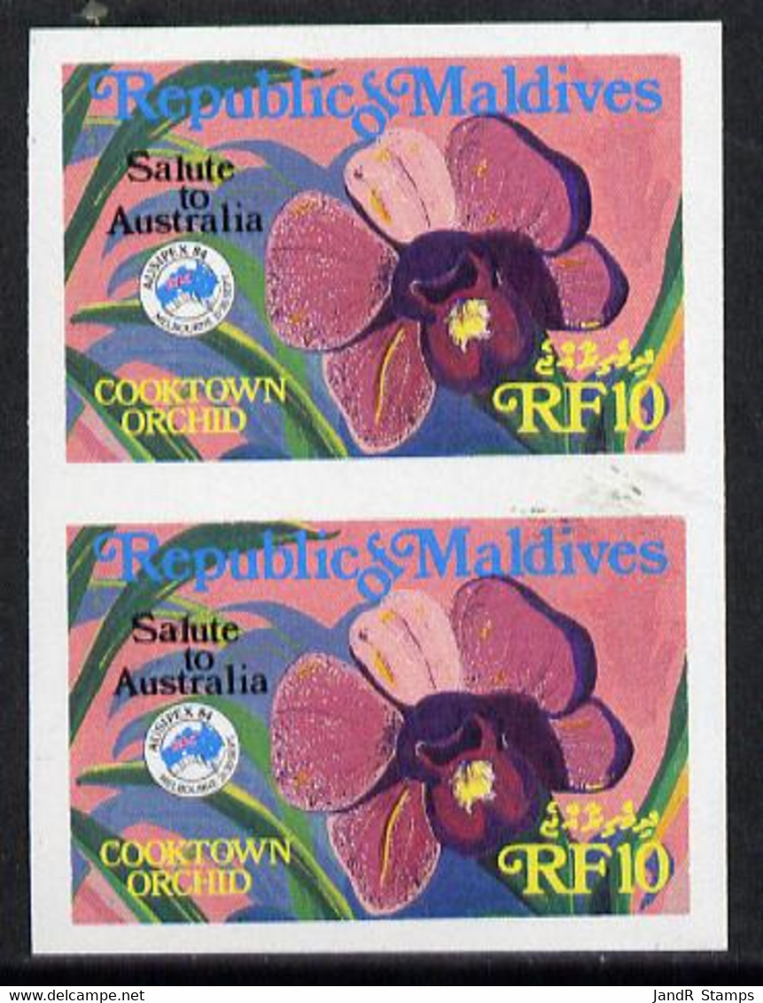 Maldive Islands 1984 'Ausipex' Stamp Exhibition Orchids 10Fr Imperf Pair - Maldivas (...-1965)