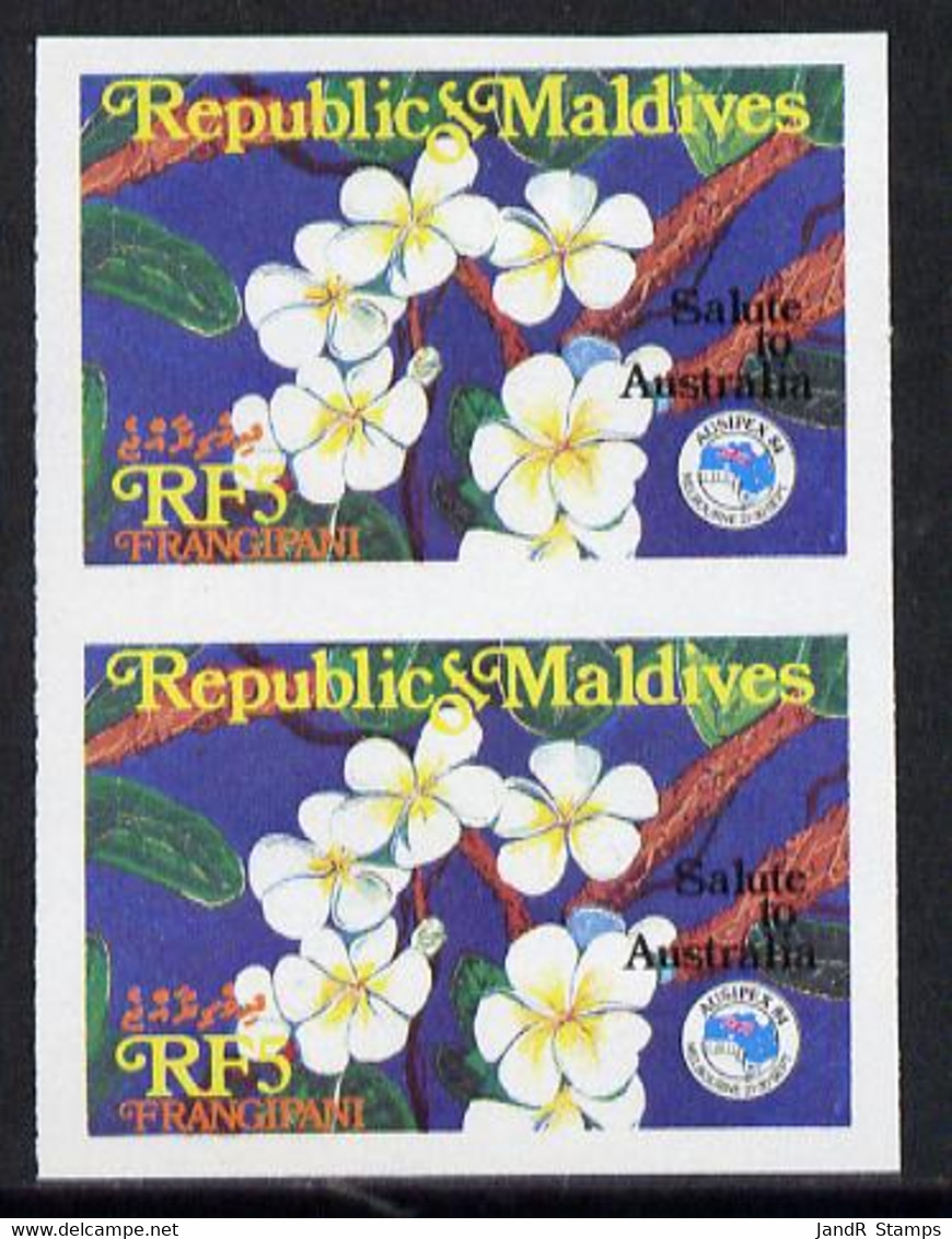 Maldive Islands 1984 'Ausipex' Stamp Exhibition Orchids 5Fr Imperf Pair - Maldivas (...-1965)
