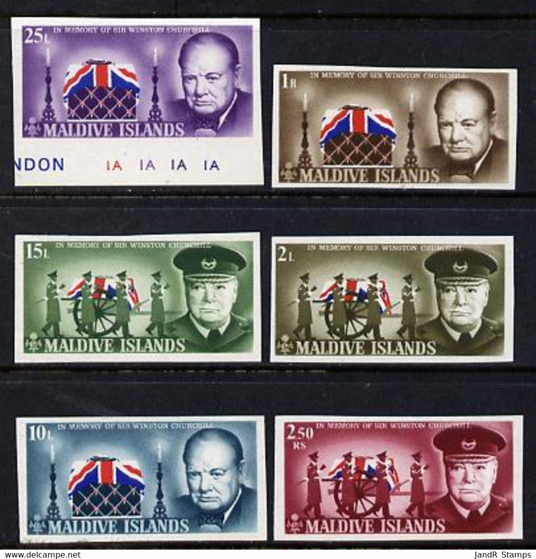 Maldive Islands 1967 Churchill Commemoration Set Of 6 Imperf From Limited Printing, U/m As SG 204-9 - Maldiven (...-1965)