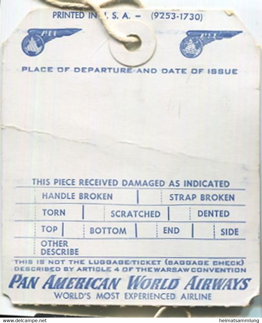 Baggage Strap Tag - Gepäckanhänger - PAA Pan American World Airways - Étiquettes à Bagages