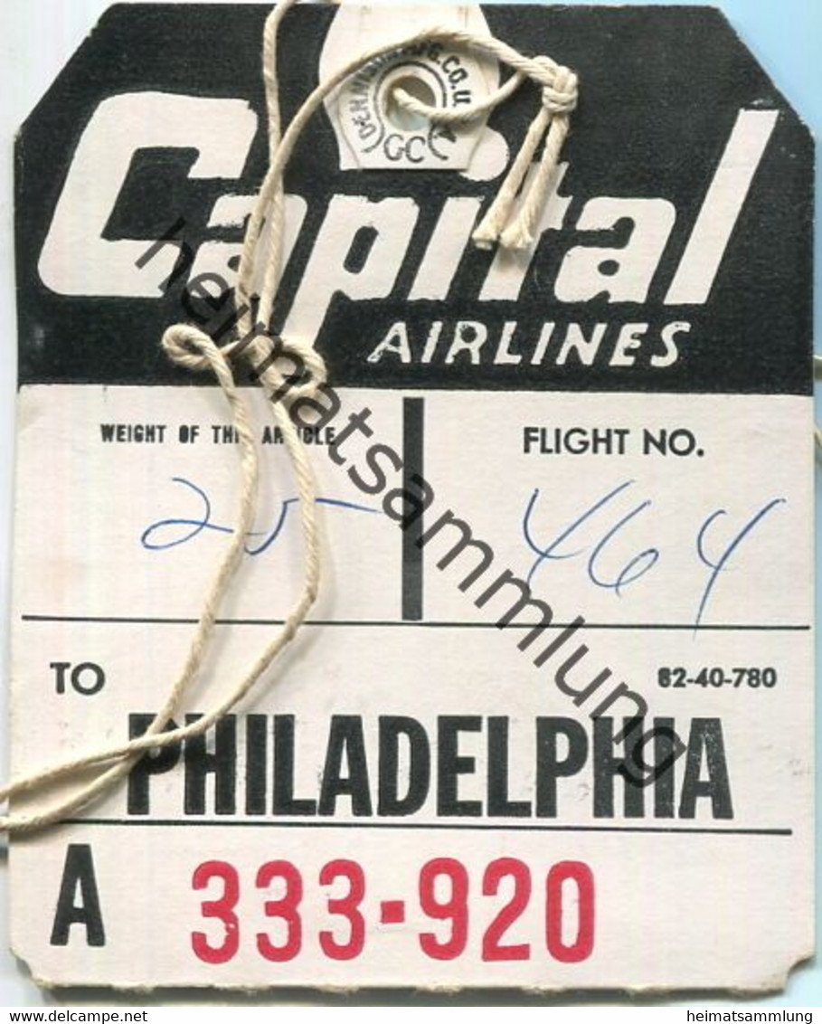 Baggage Strap Tag - Gepäckanhänger - Capital Airlines - Philadelphia - Étiquettes à Bagages
