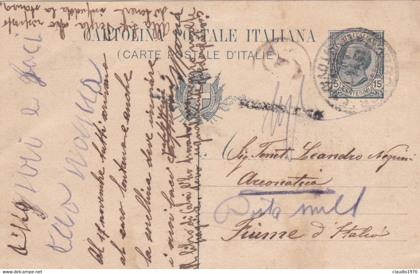 ITALIA - REGNO - POSTA MILITARE -  INTERO POSTALE C. 15 - VIAGGIATA PER FIUME D'ITALIA - Interi Postali