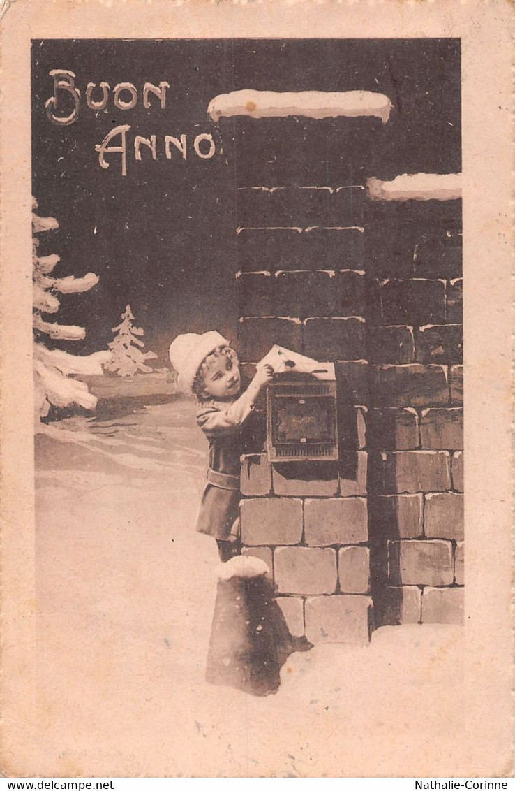 Buon Anno - Lettre Cachetée, Boîte Postale - Sapins, Neige, Mur En Briques - Año Nuevo