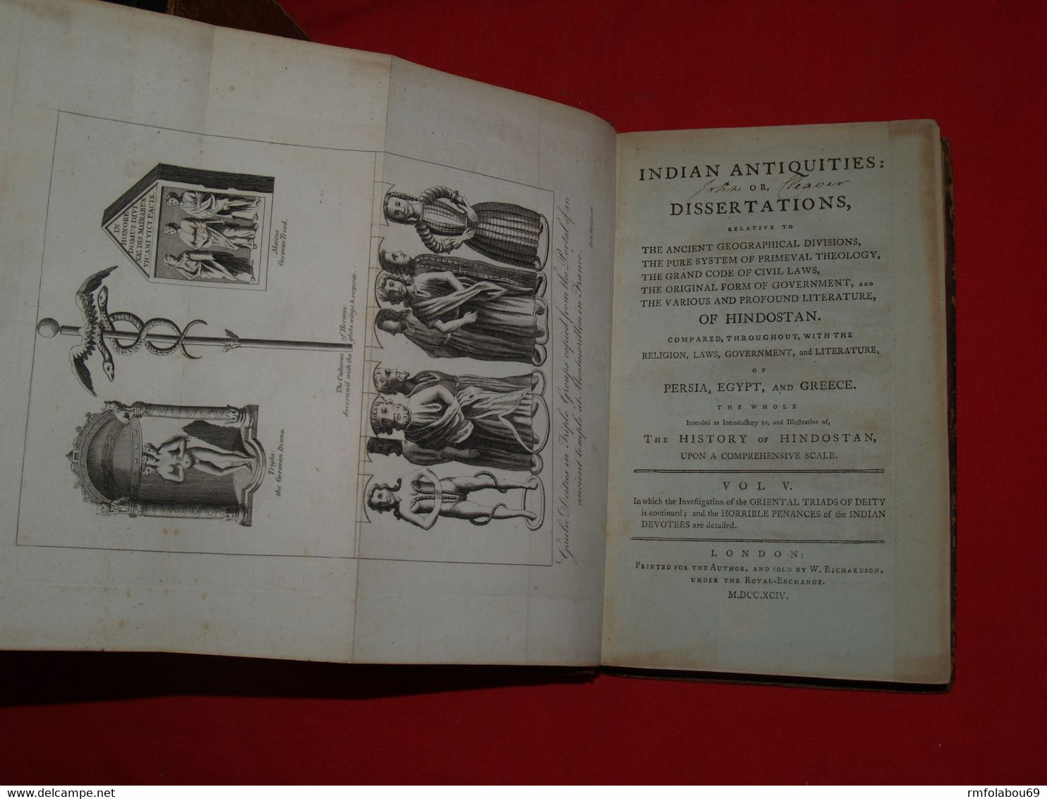 THOMAS MAURICE:INDIAN ANTIQUITIES*HINDOSTAN*7 tomes de 1792 à 1796*complet