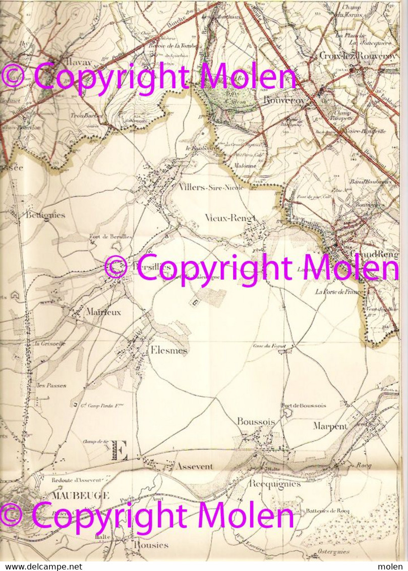 ©1908 QUEVY CARTE ETAT-MAJOR HONNELLES MAUBEUGE FEIGNIES BAVAY AULNOYE-AYMERIES HAUTMONT LOUVROIL FERRIERE-GRANDE S237