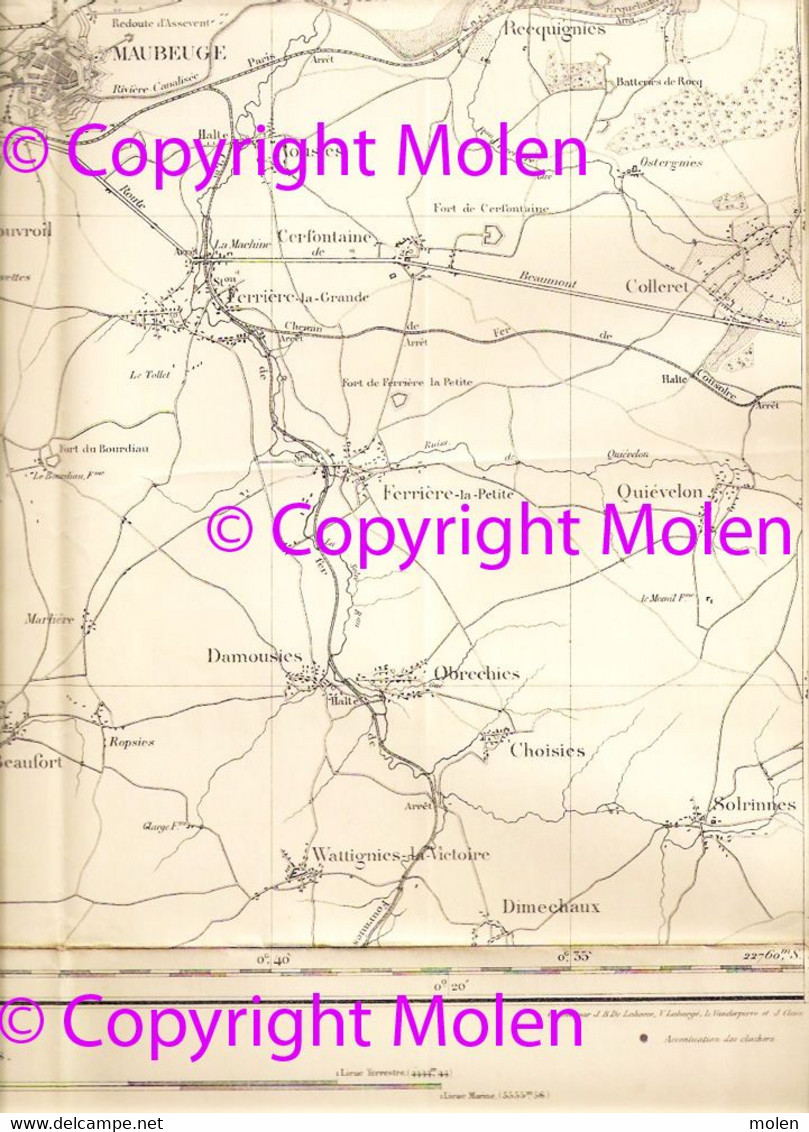 ©1908 QUEVY CARTE ETAT-MAJOR HONNELLES MAUBEUGE FEIGNIES BAVAY AULNOYE-AYMERIES HAUTMONT LOUVROIL FERRIERE-GRANDE S237