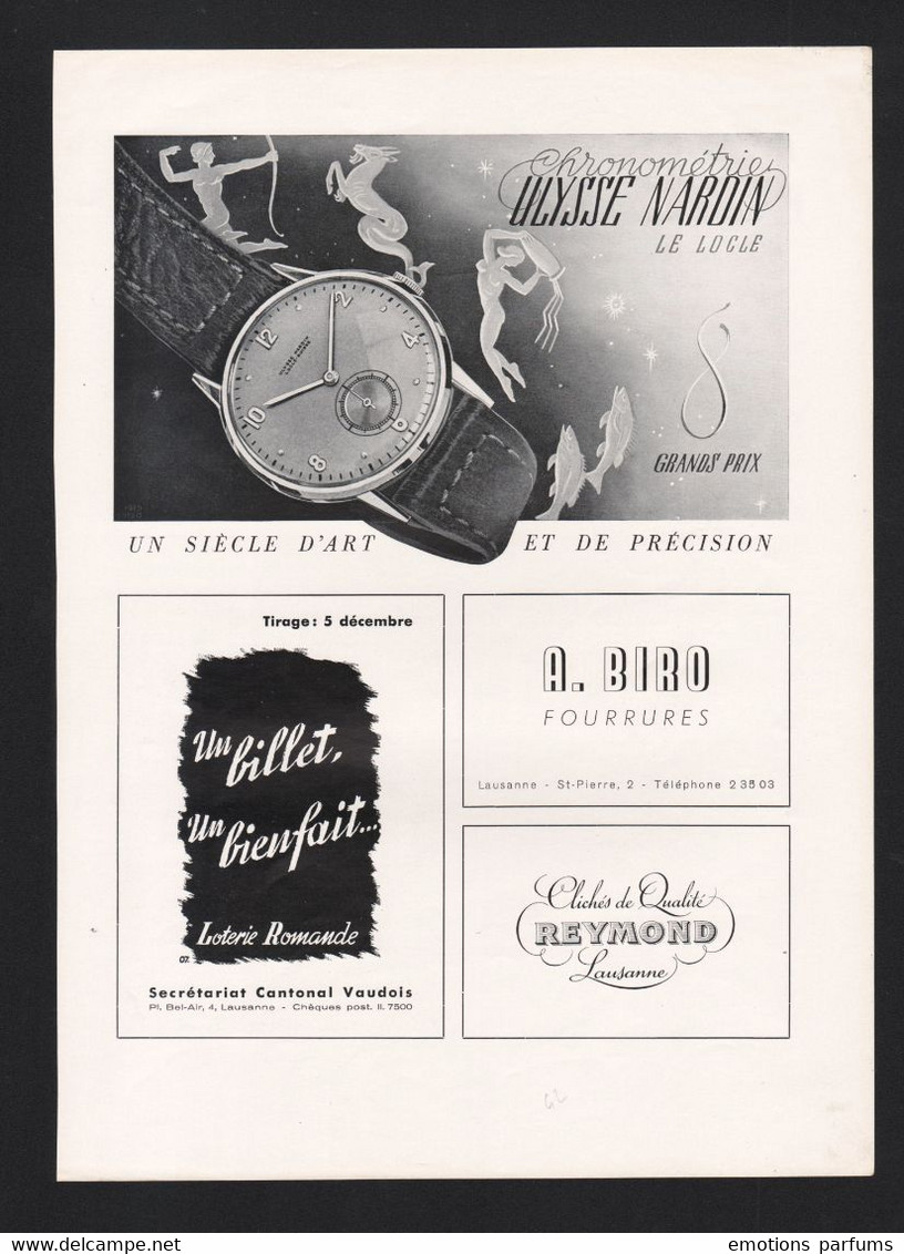 Pub 1942 MONTRE Horlogerie Jaeger Lecoultre Montres Le Coultre Suisse Genève Dessin Petit Maitre Dos Ulysse Nardin - Werbung