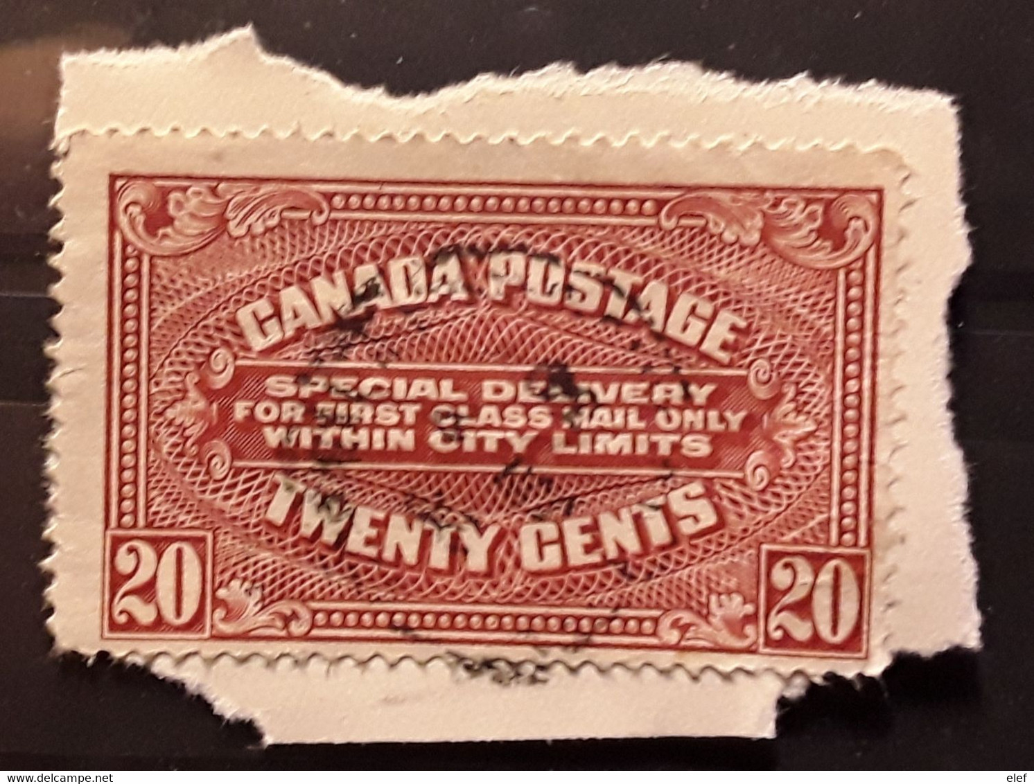 CANADA 1922 EXPRES Special Delivery No 2 , 20 C Carmin Obl Sur Fragment TB - Espressi