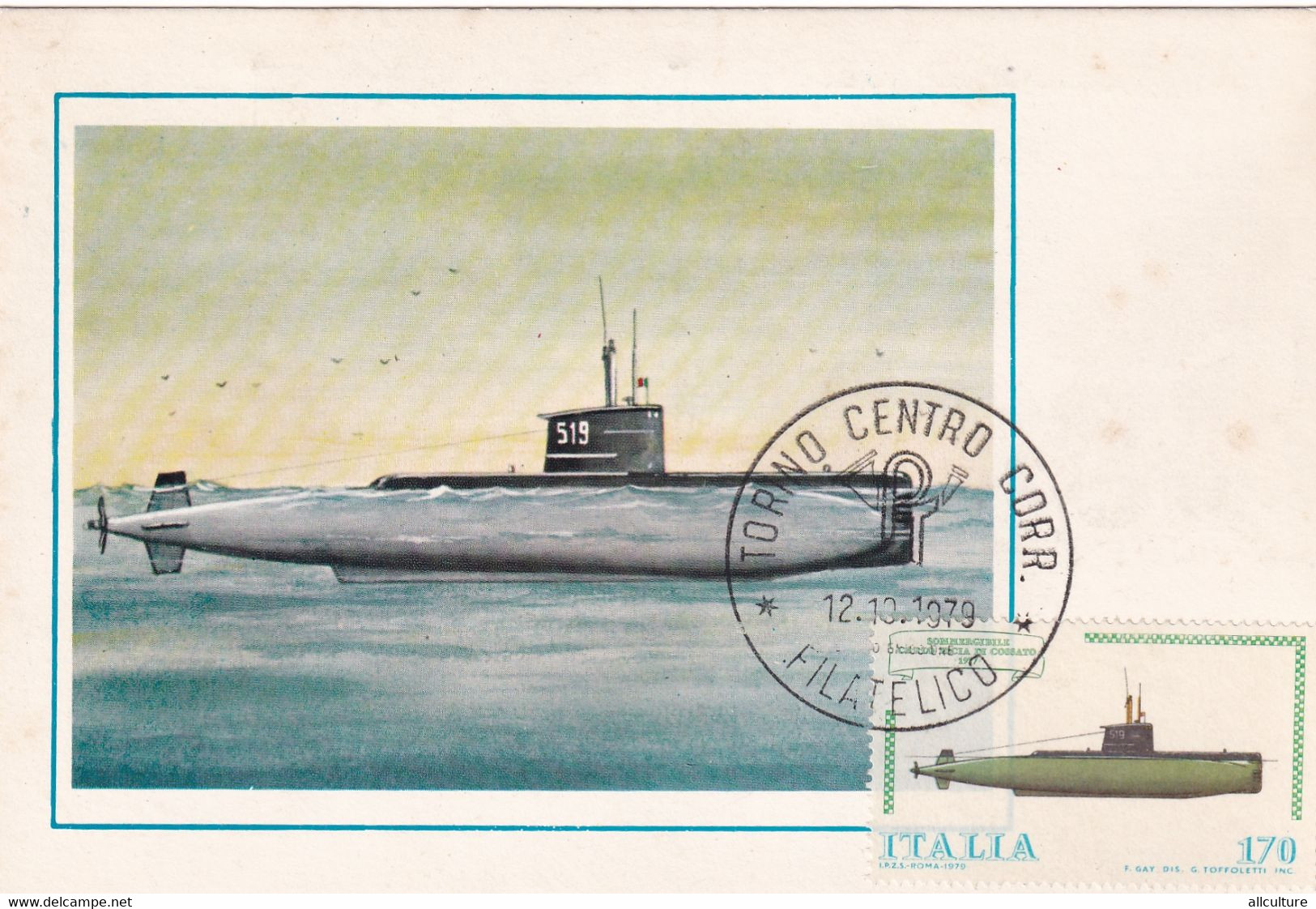 A8976- SOMMERGIBILE COSTA FECIA DI COSSATO 1977 SUBMARINE, TORINO 1979 ITALIA  STAMP ON COVER POSTCARD - Duikboten