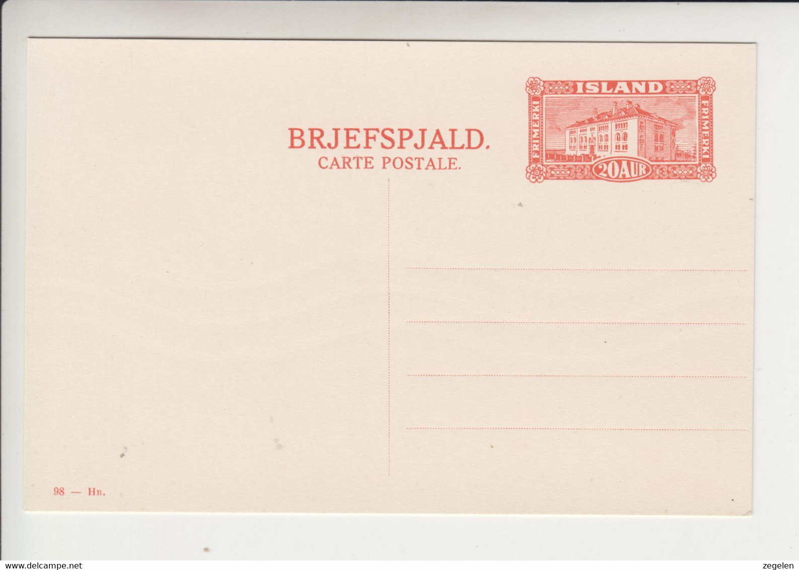 IJsland Michel-Ganzsachen Postkaart P74 I Drukkenmerk 98Hn Ongebruikt - Enteros Postales