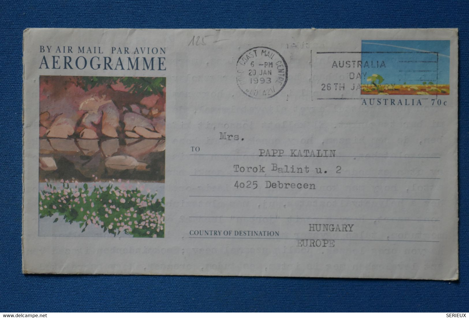 B85  AUSTRALIA  BELLE LETTRE AEROGRAMME 1993 PAR AVION   POUR DEBRECEN  HUNGARY+AFFRANCHISSEMENT PLAISANT - Storia Postale
