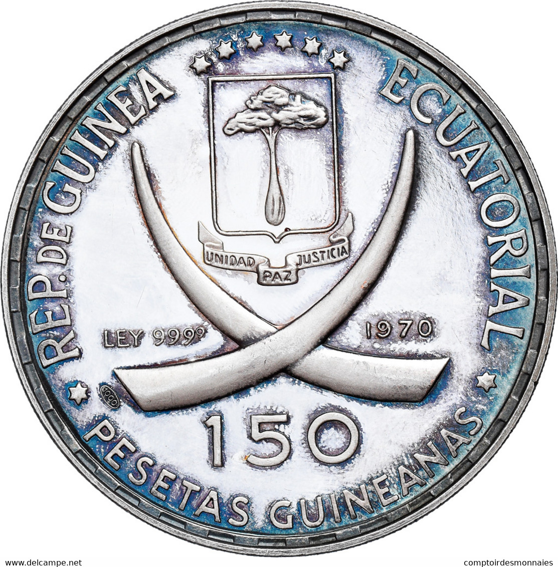 Monnaie, Equatorial Guinea, 150 Pesetas, 1970, SPL, Argent, KM:17 - Equatorial Guinea