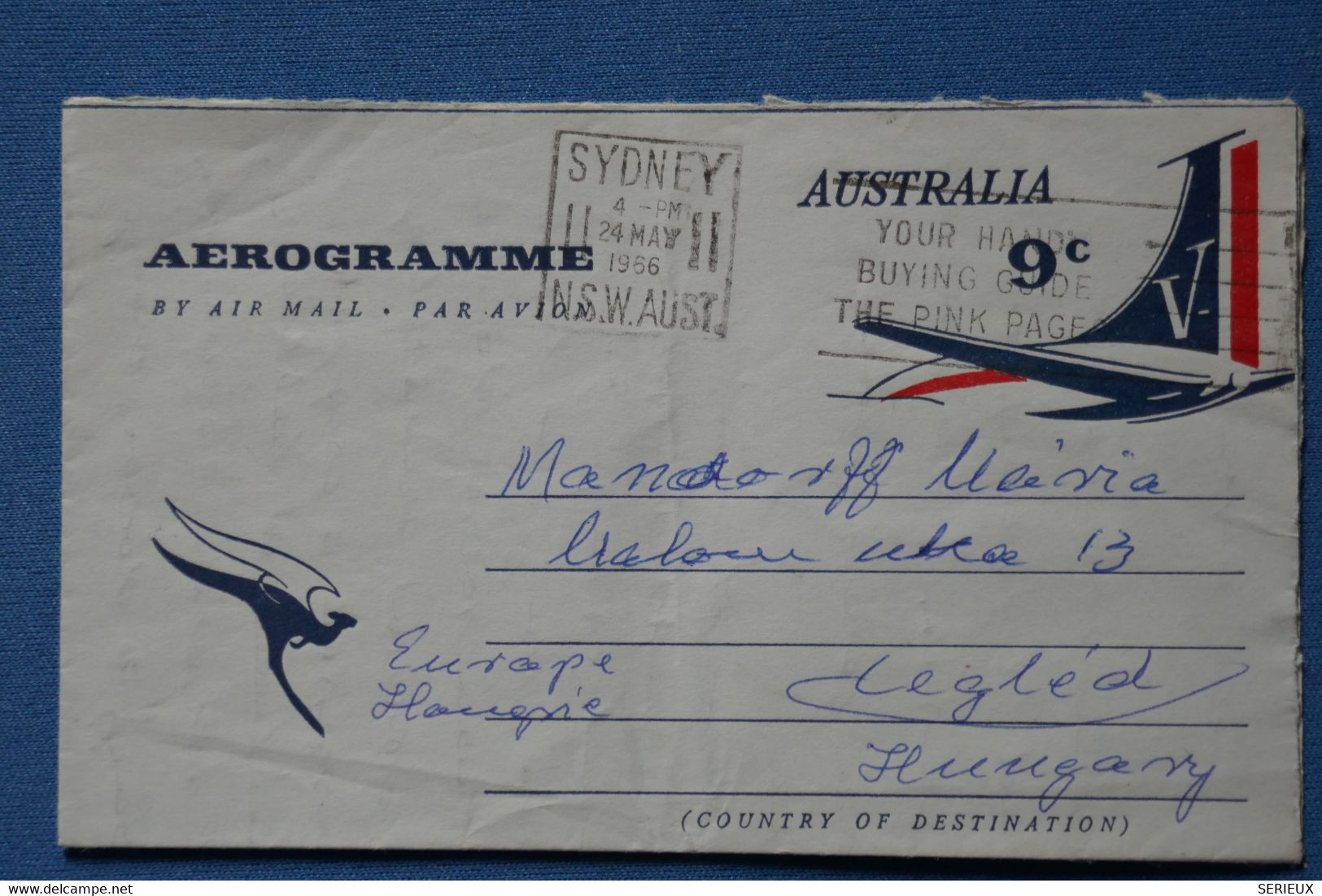 B101  AUSTRALIA  BELLE LETTRE AEROGRAMME 1966 PAR AVION  SYDNEY  POUR  HUNGARY+AFFRANCHISSEMENT PLAISANT - Cartas & Documentos
