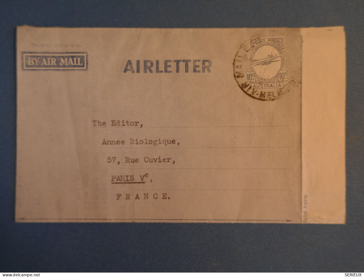 B101  AUSTRALIA  BELLE LETTRE AIR LETTER  1953 PAR AVION  SYDNEY  POUR  PARIS +AFFRANCHISSEMENT INTERESSANT - Brieven En Documenten