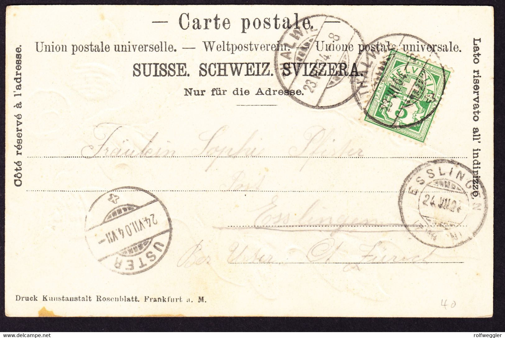 1904 Gelaufene Litho AK: Thalwil. Relief Von Eichenblatt. Minim Fleckig - Thalwil