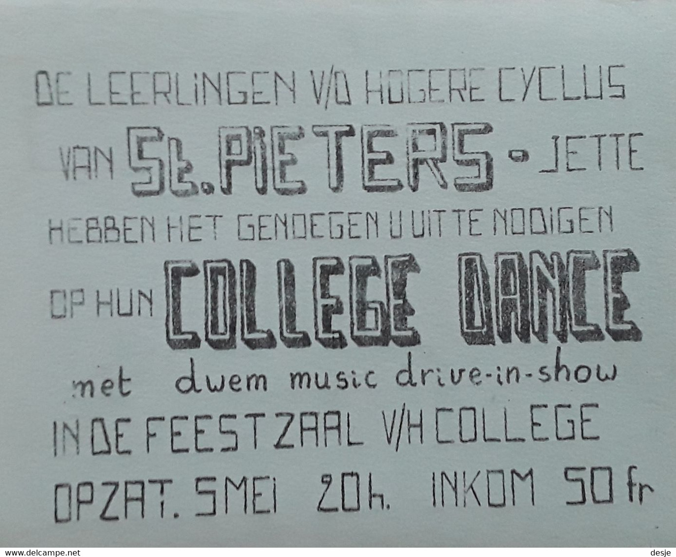 Uitnodiging College Dance In De Feestzaal Van Het Sint-Pieterscollege Te Jette - Sachbücher