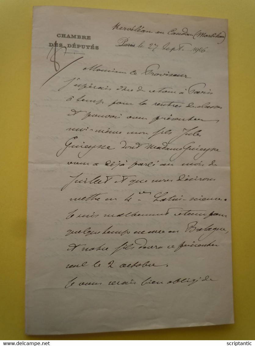2 X Lettres Autographes Paul GUIEYSSE (1841-1914) Député Du Morbihan - Dépêche De Lorient - Político Y Militar