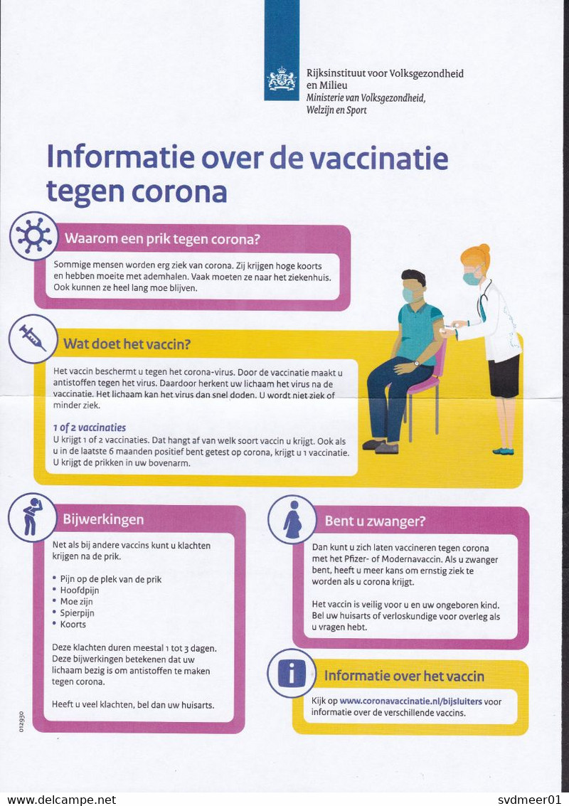 Netherlands: Official Cover, 2021, Postage Paid, Invitation For COVID-19 Vaccination, With Enclosure (traces Of Use) - Lettres & Documents