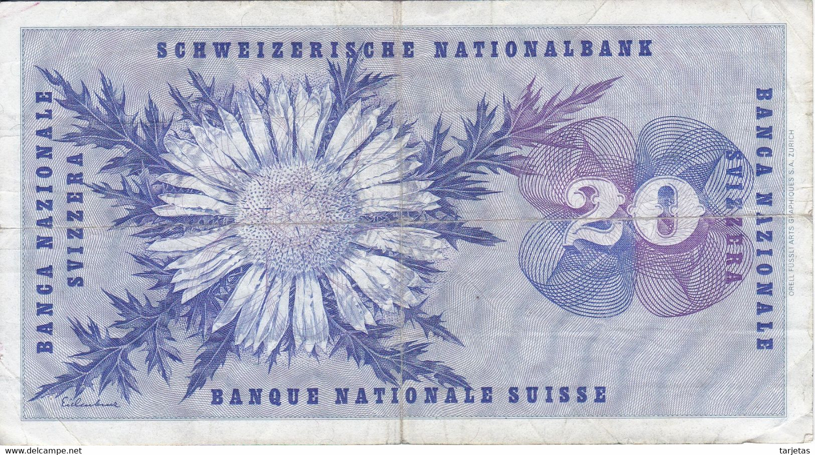 BILLETE DE SUIZA DE 20 FRANCS DEL AÑO 1972 (BANKNOTE) - Suisse