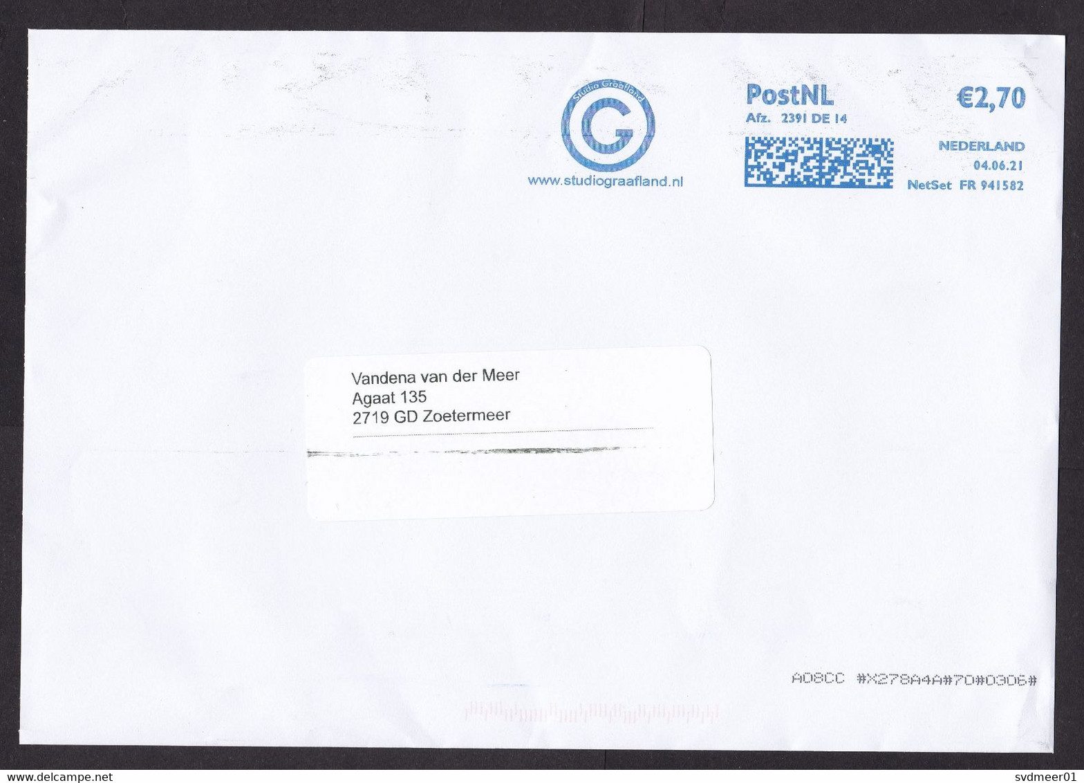 Netherlands: Parcel Fragment (cut-out), 2021, Meter Cancel, Studio Graafland Photography, Logo (minor Damage) - Cartas