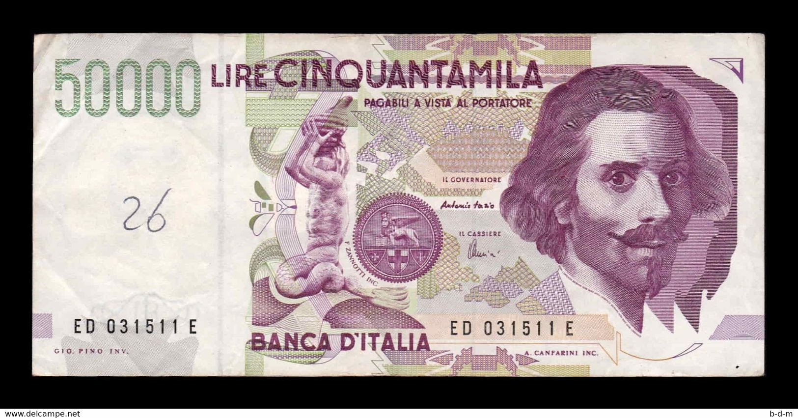 Italia Italy 50000 Lire Gian Lorenzo Bernini 1992 Pick 116c BC+ F+ - 50000 Liras