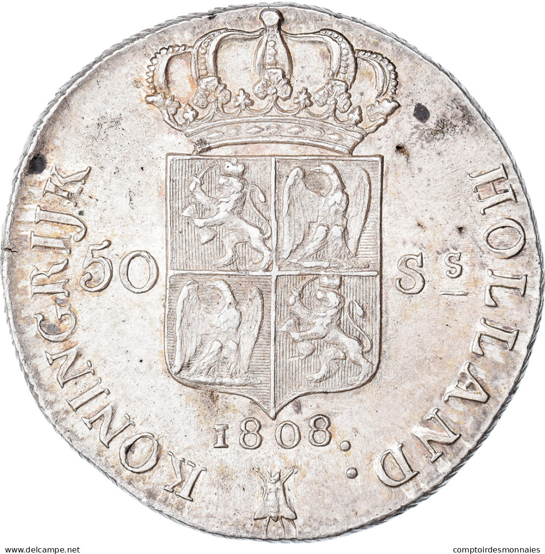 Monnaie, Pays-Bas, 50 Stuivers, 1808, Utrecht, Très Rare, SUP+, Argent, KM:28 - 1795-1814 : Protectorat Français & Napoléonien