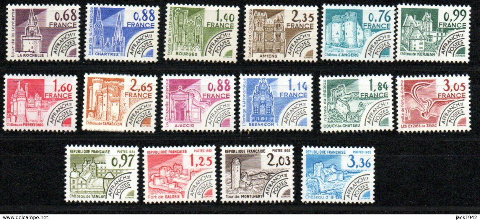 Préoblitéré Yvert N° 162 à 177 ** - Série Monuments Historiques - 16 Valeurs - 1964-1988