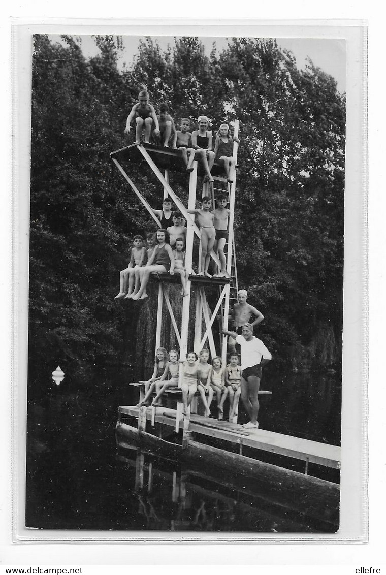 Carte Photo CLOYES SUR LE LOIR - 1947 - Passerelle Plongeoir Baignade Des Enfants - Photographie Bourget Cloyes Tampon - Other & Unclassified