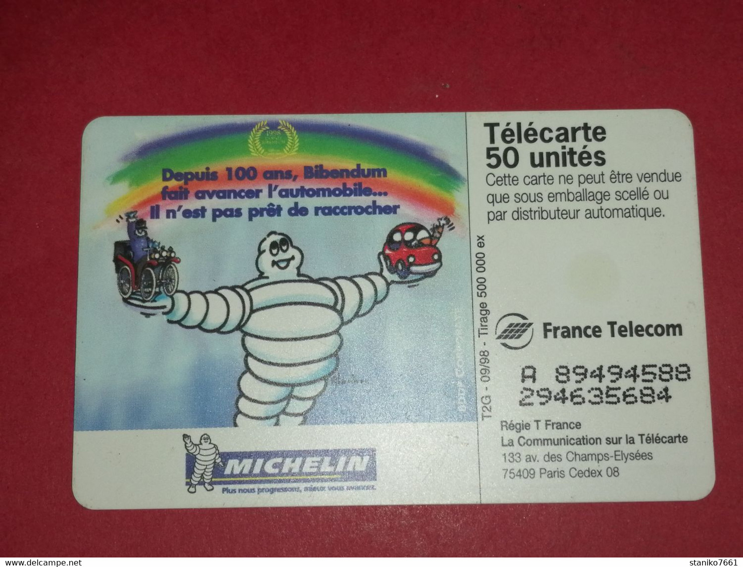 TELECARTE 50 UNITES MICHELIN BIBENDUM 100 ANS 09 / 1998 500 000 EX - 1998